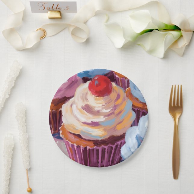 Plato De Papel Cherry Cupcakes Happy Birday Fiesta (Boda)