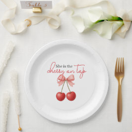 Plato De Papel Cherry en Baby Shower, Chica rosado superior