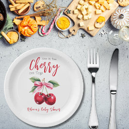 Plato De Papel Cherry en Baby Shower, el Chica de Bow Rosado