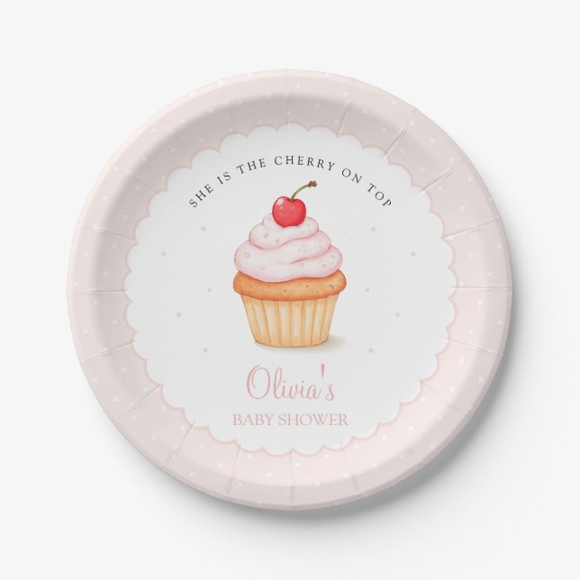 Plato De Papel Cherry en Baby Shower superior (Anverso)