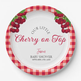 Plato De Papel Cherry en la cima del otoño Gingham Plaid Baby Sho