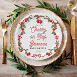 Plato De Papel Cherry en la parte superior de la cinta coqueta de<br><div class="desc">Cherry en la parte superior de la cinta ducha de bebé sunita plancha de papel monogramado, cerezas lindas con un listón de lazo rojo chicas de borde ducha de bebé fiestas personalizados cerezo ducha de bebé servilletas impresas fruta de verano placas de papel de bebé cerezo borde de ducha de...</div>