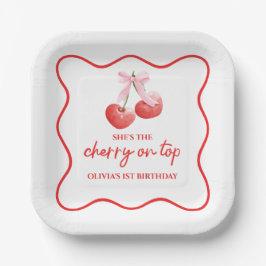Plato De Papel Cherry en Top Pink Bow preppy cumpleaños