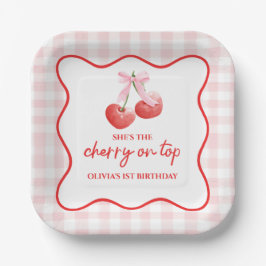 Plato De Papel Cherry en Top Pink Bow preppy cumpleaños