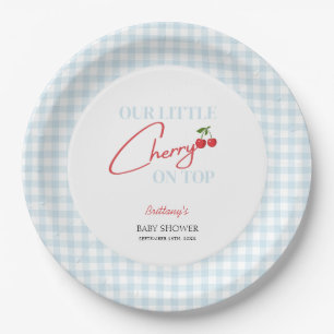 Plato De Papel Cherry en Top Tartan Plaid Baby Shower
