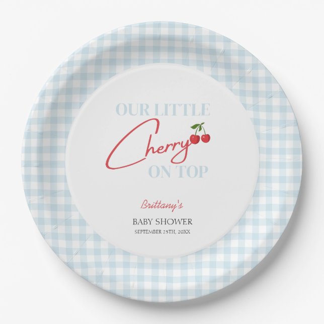 Plato De Papel Cherry en Top Tartan Plaid Baby Shower (Anverso)