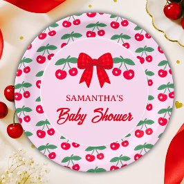 Plato De Papel Cherry Fiesta de Bebé Lazo de Gingham Rojo