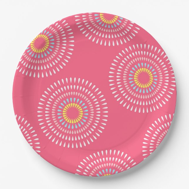 Plato De Papel Cherry japonés de fuegos artificiales (Anverso)