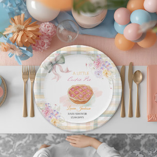 Plato De Papel Cherry Little Cutie Pastel Gingham Baby Shower