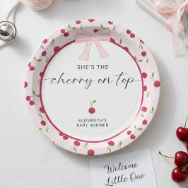 Plato De Papel Cherry On Top Baby Shower Coquette Pink Cute