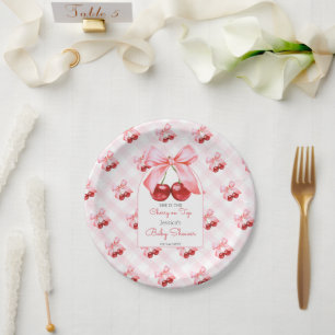 Plato De Papel Cherry Pink Bow Baby Shower