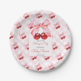 Plato De Papel Cherry Pink Bow Baby Shower