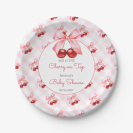 Plato De Papel Cherry Pink Bow Baby Shower