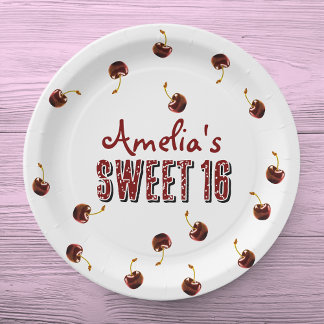 Plato De Papel Cherry Sweet 16 Fiesta personalizado