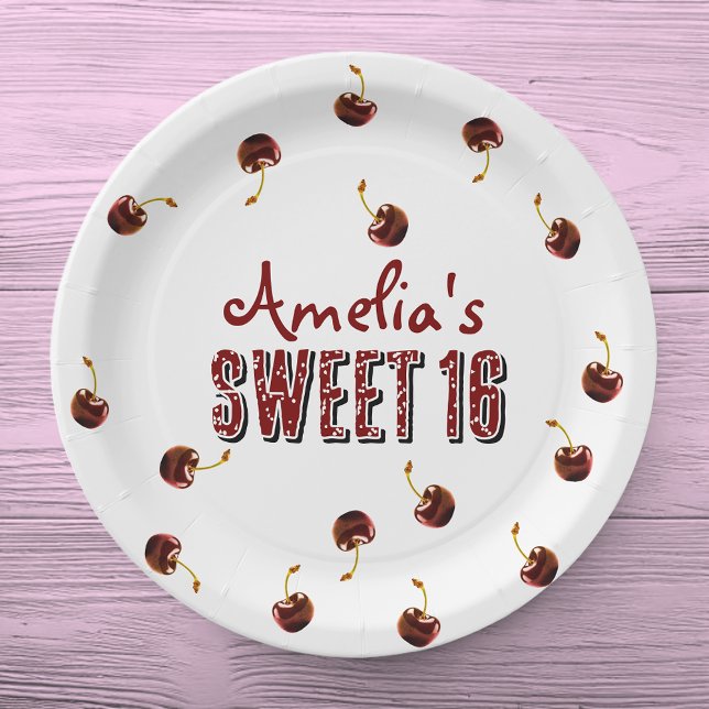 Plato De Papel Cherry Sweet 16 Fiesta personalizado (Subido por el creador)