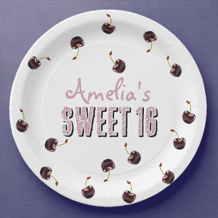 Plato De Papel Cherry Sweet 16 Fiesta personalizado