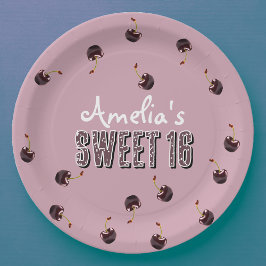 Plato De Papel Cherry Sweet 16 Fiesta personalizado