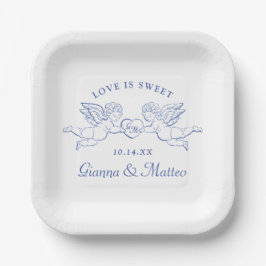 Plato De Papel Cherubs Holding Heart Couple Cupids Initials