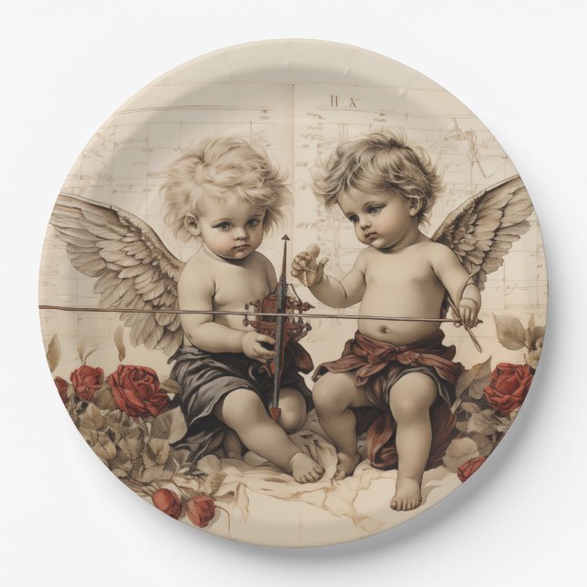 Plato De Papel Cherubs victoriano con Rosas (Anverso)