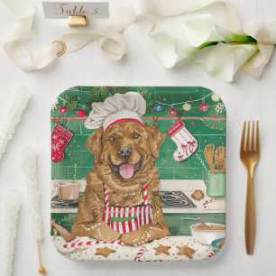 Plato De Papel Chesapeake Bay Retriever Horneando: Navidad Festiv