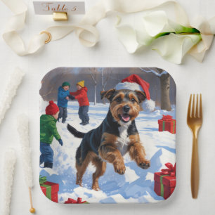 Plato De Papel Chesapeake Bay Retriever Nieve con Sombrero de Nav