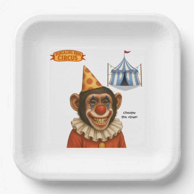 Plato De Papel Chester el payaso chimpancé (Anverso)