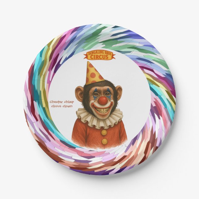 Plato De Papel Chester el payaso chimpancé (Anverso)