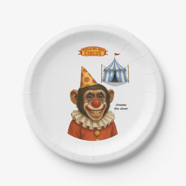 Plato De Papel Chester el payaso chimpancé (Anverso)