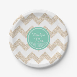 Plato De Papel Chevron 25th Birthday Paper Plate Elegir color