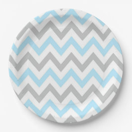 Plato De Papel Chevron azul claro y gris - moderno, muchacho