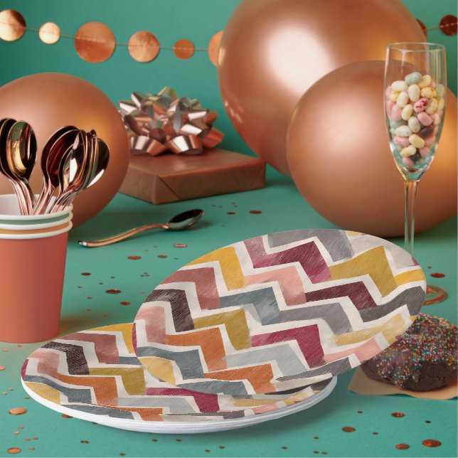 Plato De Papel Chevron Colorido (Multi)