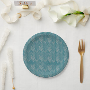 Plato De Papel Chevron, patrón Herringbone, turquesa