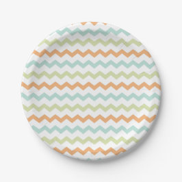 Plato De Papel Chevron Zig Zag Turquoise Blue Green Naranja