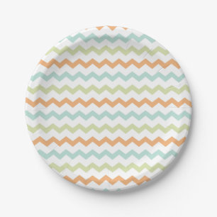 Plato De Papel Chevron Zig Zag Turquoise Blue Green Naranja