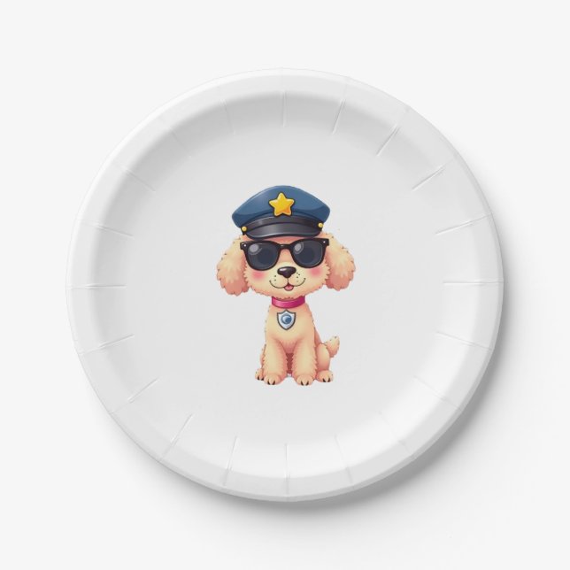 Plato De Papel Chibi Anime Policía Poodle Dog (Anverso)