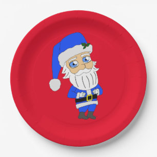 Plato De Papel Chibi Blue Suit Santa