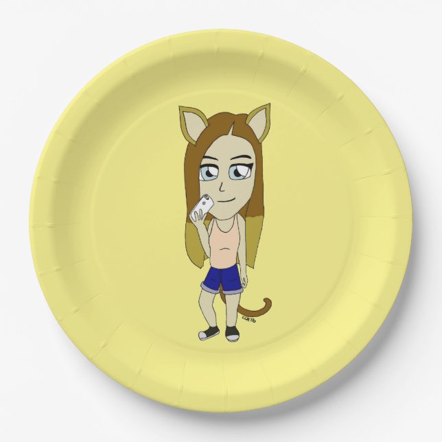 Plato De Papel Chibi Catgirl (Anverso)