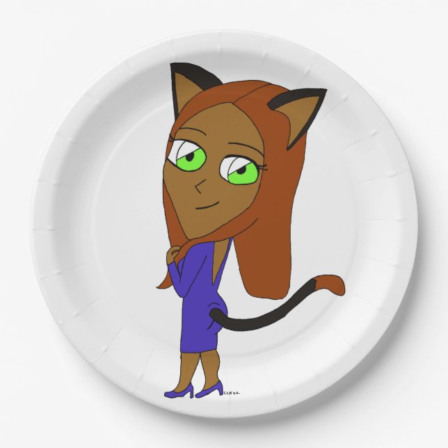 Plato De Papel chibi catgirl square pegatina (Anverso)
