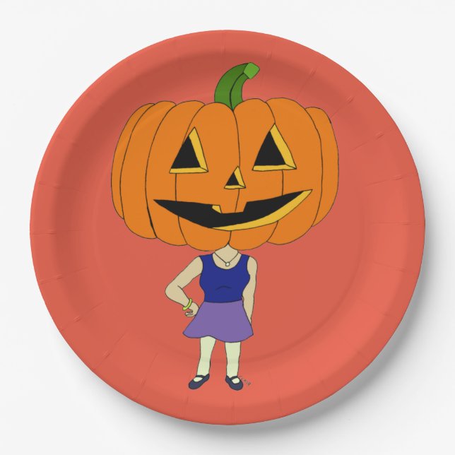 Plato De Papel chibi de cabeza de calabaza chica (Anverso)