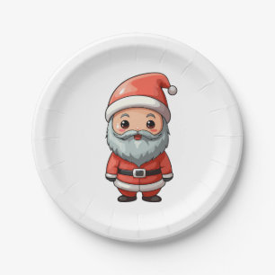 Plato De Papel Chibi Feliz Diseño del Carácter de Santa Claus