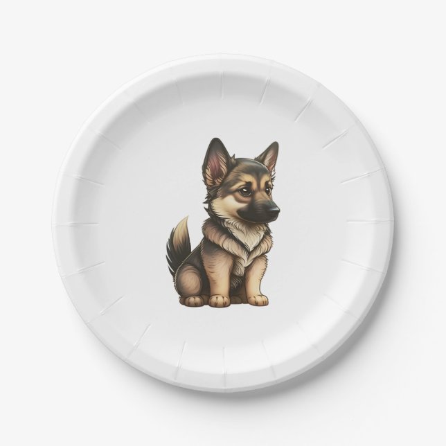 Plato De Papel Chibi German Shepherd (Anverso)