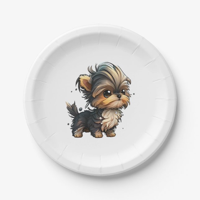 Plato De Papel Chibi Yorkshire Terrier (Anverso)