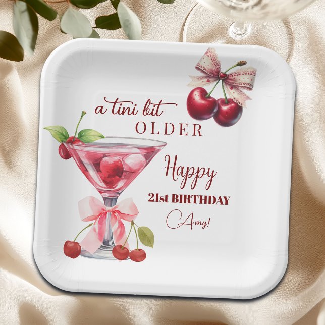 Plato De Papel Chic A Tini Bit Older Cherry Martini 21st Birthday (Subido por el creador)