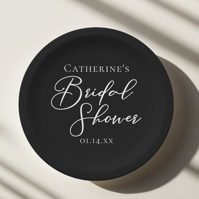 Plato De Papel Chic Black White Bridal Shower Personalized (Subido por el creador)