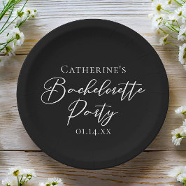 Plato De Papel Chic Black White Minimalist Bachelorette Party