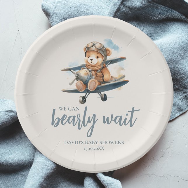 Plato De Papel Chic Blue Teddy Bear Boy Baby Shower (Subido por el creador)