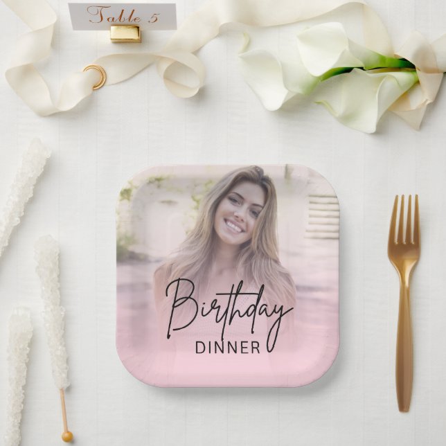 Plato De Papel Chic Blush Pink Gradient Photo Birthday Dinner (Boda)