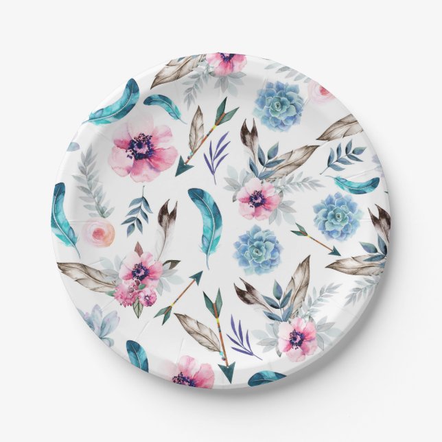 Plato De Papel Chic bohemio floral chica boho (Anverso)