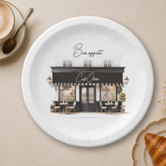 Plato De Papel Chic Bon Appétit Café París Negro y Blanco Cumplea