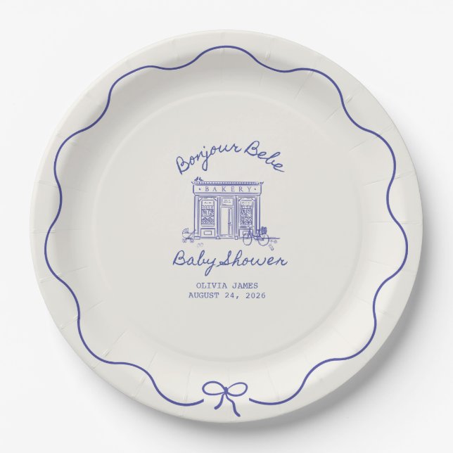 Plato De Papel Chic Bonjour bebe fiesta de bebé (Anverso)